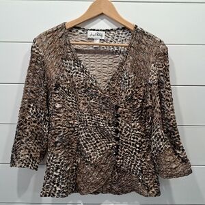 Joseph Ribkoff Textured Animal Print Faux Wrap Y2K Goth Party Top Womens 12